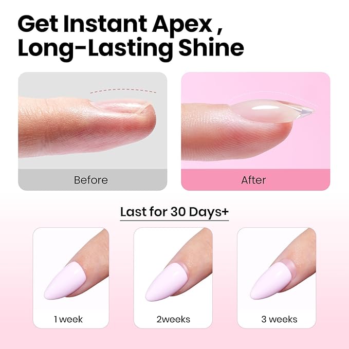 Beetles Tipex Instant Apex Nail Tips Kit – Almond Short, Pre-Etched, Thick Full Cover Acrylic Tips with Tipex UV Gel Glue, Dehydrator, Primer, Base & Top Coat, Mini UV Lamp, 224PCS in 16 Sizes