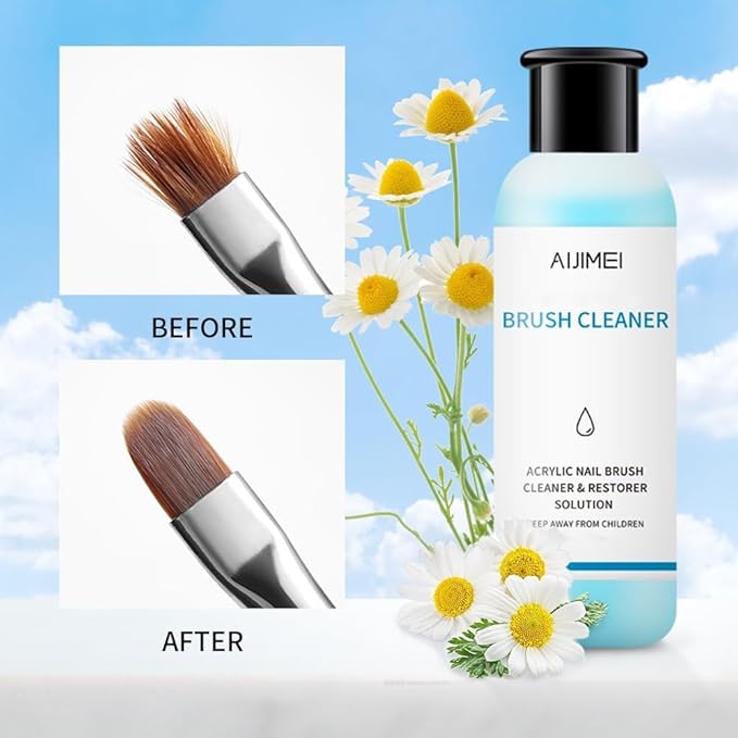 AIJIMEI Nail Brush Cleaner 120ml Gel Solution for Preserving & Restoring Nail Art Brushes Includes Glass Cup & Cleaning Cotton Pads Effective Manicure Brush Cleaning For Home Nail Salons