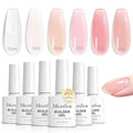 MelodySusie Builder Gel Nail Polish Set, Base Colors Nude Clear Pink 8 in 1 Nail Thickening Rubber Base Gel Polish,Soak Off UV Extension,Rhinestone Nail Glue in a Bottle Gift for Women 6 Colors