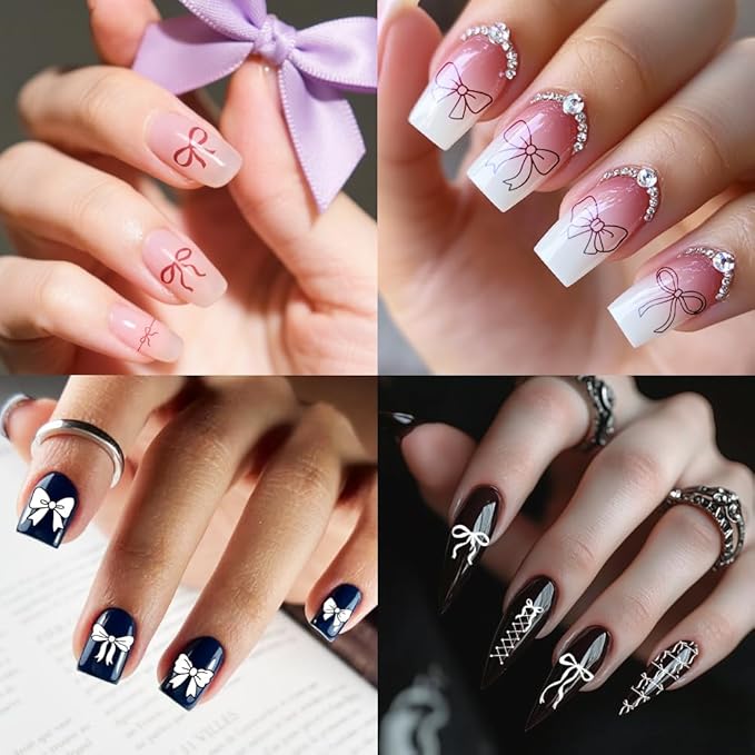 PH PandaHall 3pcs Bows Nail Stamping Plates Bowknot Print Nail Stencils Ribbons Bow Manicure Art Templates Bow-Tie with Heart Cherry Nails Art Stencils for Women DIY Manicures Salon Design