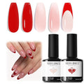 modelones Red Heart Gel Nail Polish, 2Pcs 15ML Red Jelly Nude Spring Gel Polish Set Soak Off Nail Lamp U V LED Cured for Classic French Nail Art Design Valentine's Day Gift for Women