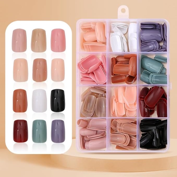 12Packs 288Pcs Square Press on Nails Short Fake Nails Soft Gel False Nails Kit Square Nail Tips Solid Color Acrylic Nails Art for Women Manicure Deco 12 Size - 12 Colors