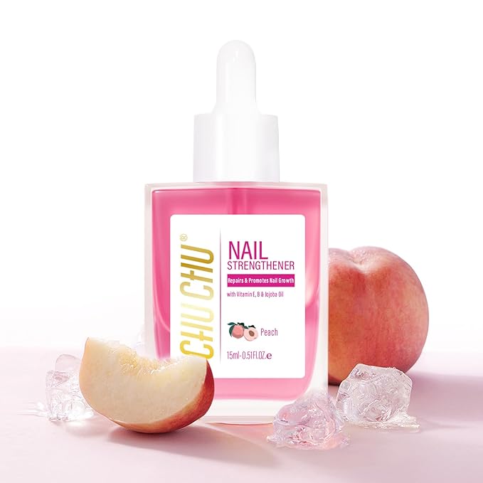 CHUCHU Nail Cuticle Oil Strengthener - Peach Scent Repair Growth Moisturizing Treatment - Natural Jojoba Vitamin B & E for Dry Cracked Nails