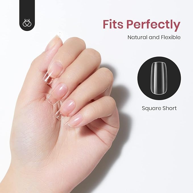 Beetles Gel Nail Tips, 500Pcs Short Square Gel Nail Tips Clear Full Cover False Nails Tips Press on Nails for Nail Art Design Easy Nail Extensions Kit