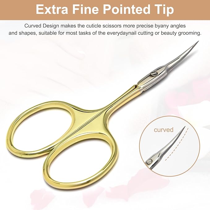 CGBE Manicure Scissors, Extra Fine Eyebrow Scissors for Grooming, Curved Blade Nail Scissors Precise Pointed Tip Grooming Kit for Eyebrow, Eyelash, Trim Nail and Dry Skin, Gold