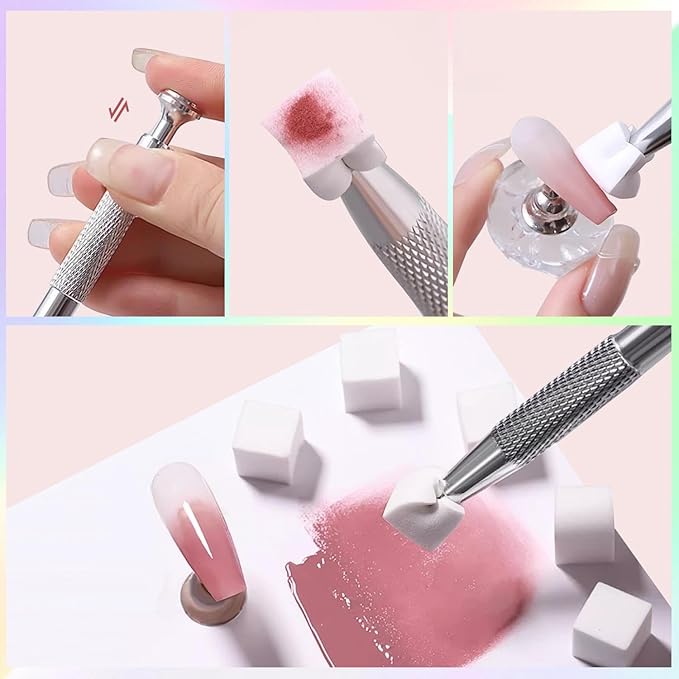 Patting Gel Polish, 9 Colors Ombre Gel Nail Polish with 100 Pcs Soft Nail Sponges and Grabbing Pen for Pigment Pat Kit Aura Nails