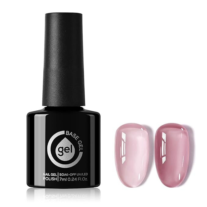 Fiber Glass Rubber Base Gel Nail Polish, Glossy Glass Brush on Nails Strengthener Base Coat for Repair Broken Damaged Nails, LED UV Lamp Required Soak Off Building Gel-04,7ml