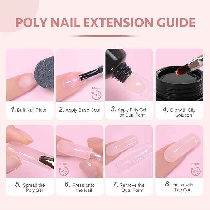 GAOY Poly Gel, 60g Nail Extension Gel, Pink Nude Builder Enhancement for Beginner & Professional Nail Art Salon DIY at Home