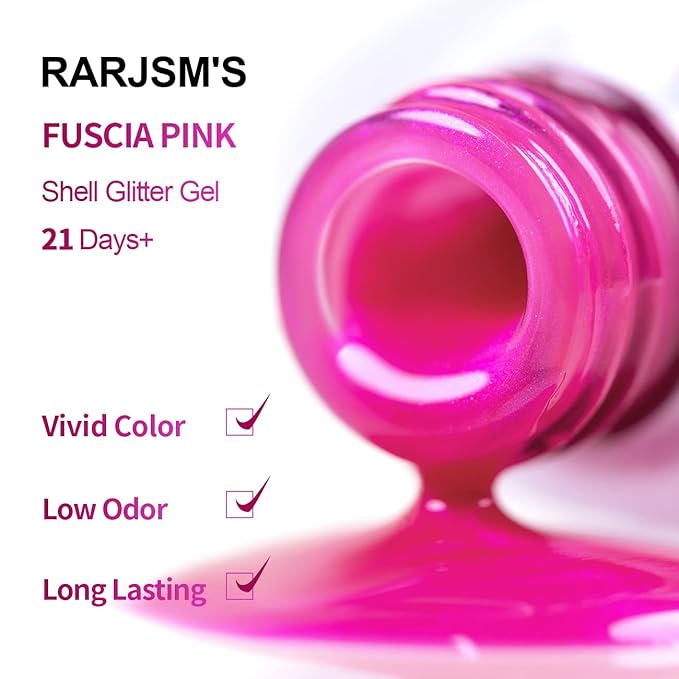 RARJSM Pearlescent Gel Nail Polish Fuscia Pink Purple Shell Glitter Shimmer Iridescent Mermaid Nail Gel Polish Soak Off LED UV Curing Requires Swirl Thread Effect DIY Manicure Use 7.5ML Summer Nail