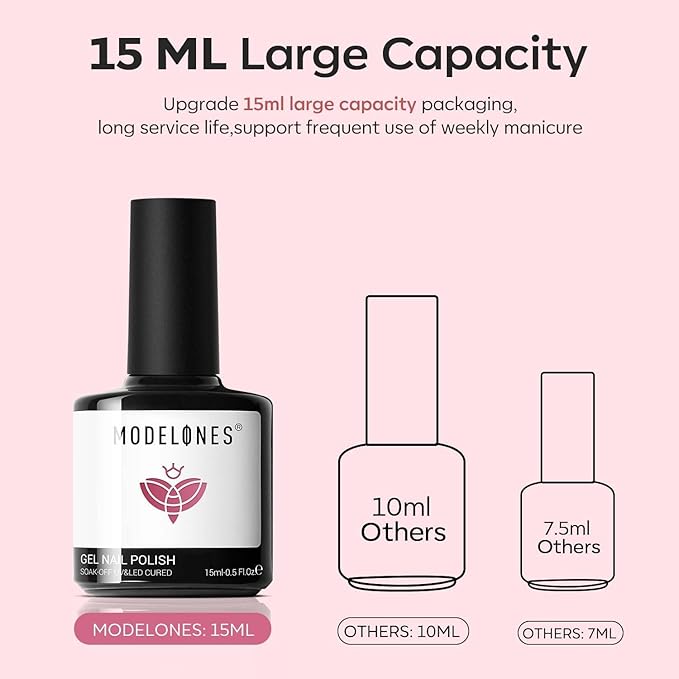 modelones Pink Gel Nail Polish Purple Gel Polish Nail Polish High Gloss Soak Off U V Valentine Nail Manicure Salon DIY for Women Girls 15 ML