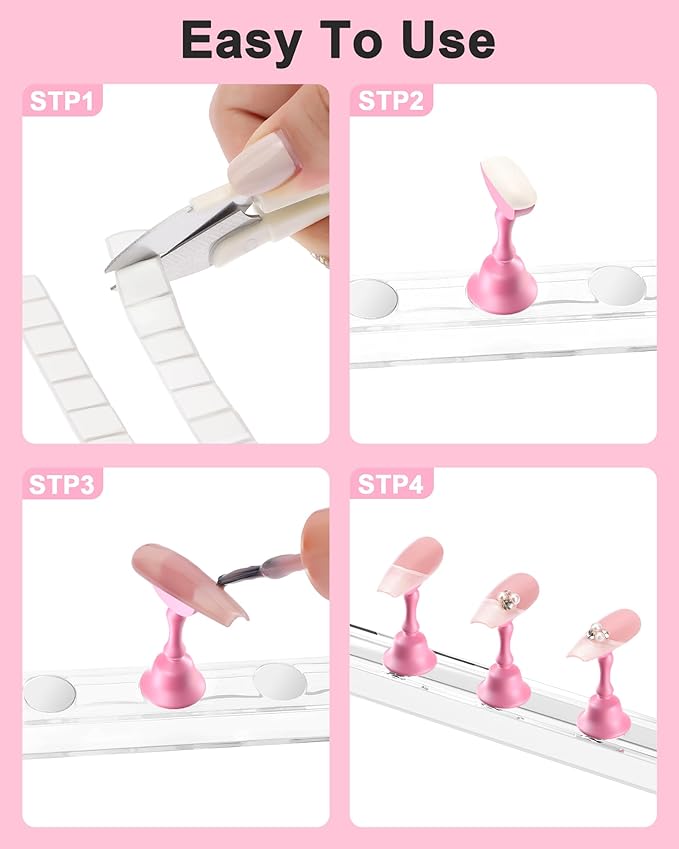 Nail Stand for Press Ons, Nail Holder for Painting Nails Magnetic Fake Nail Stand Tips Design with Putty Practice Nail Art Tools for Home Salon DIY Beginner Supplies (Rose)