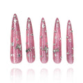 2025 Long Novel Design Reusable 100% Handmade Press-On Nails 10PCS PMMA Acrylic Nail Kit with Box Gifts for Women (Pink Mirage, Medium)