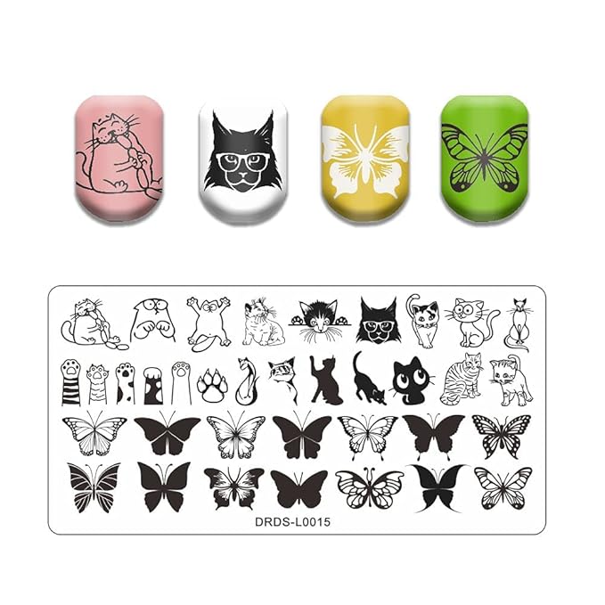 VNC 13PCS Nail Stamp Templates Set - 8Pcs Stamping Plate + 2Nail Stamper + 2Scraper+1Pcs Case Flower Butterfly Animal Design Metal Image Nail Plates Print Stamper Decals Set Manicure Stencils Tools