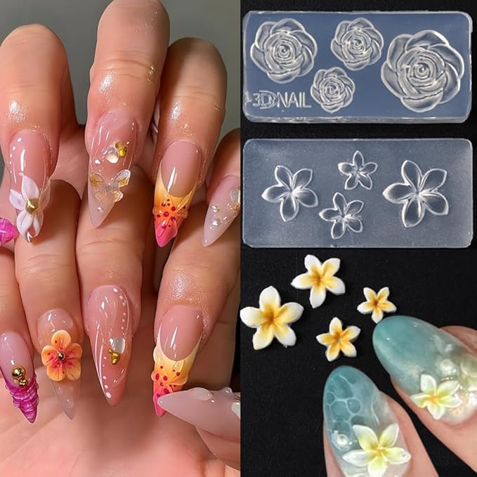 4pcs Silicone Nail Molds Small Flower Mould 3D Gel Nail Art Carving Templates Spring Summer Floral Manicure Tools
