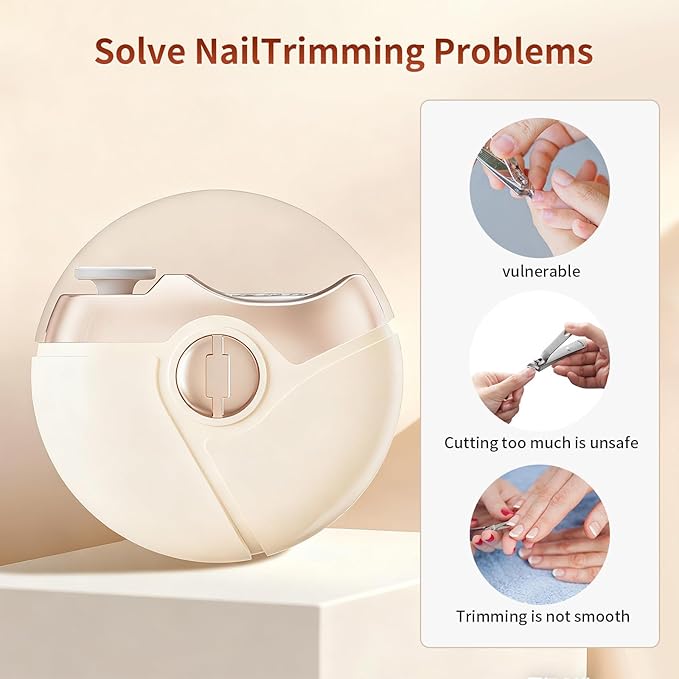 Valentines Day Gifts for Him & Her - Electric Nail Clipper for Seniors & Adults, Baby Smart Nail Clipper, Automatic Nail Clipper with Trimming, Buffing and Polish Removal in One for Fingernail(Beige)