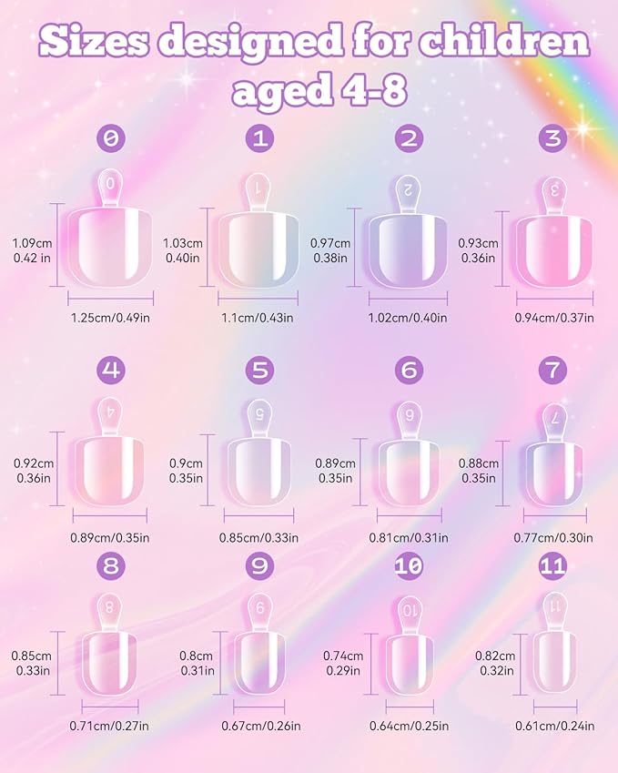 krofaue Kids Nail Tips with Handle - 240Pcs Soft Gel Press on Nails for Girls & Children for Easy DIY Nail Tips Art, 12 Sizes Fingernail Decoration (4-8 years old)