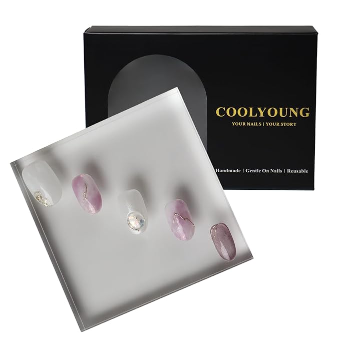 Handmade Press On Nails Short Almond Press On Nails Acrylic Nails For Women COOLYOUNG False Nails, 15 PSC, Size S