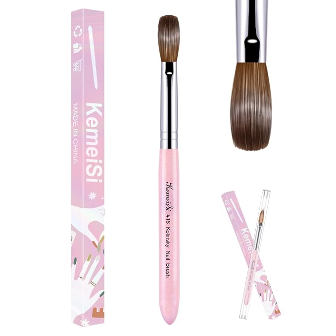 Acrylic Nail Brush Size #16, 100% Pure Kolinsky Nail Art Brushes for Acrylic Application, Sturdy Starry Handle Oval Shaped Nail Design Tools for Professional Manicure DIY, Pink
