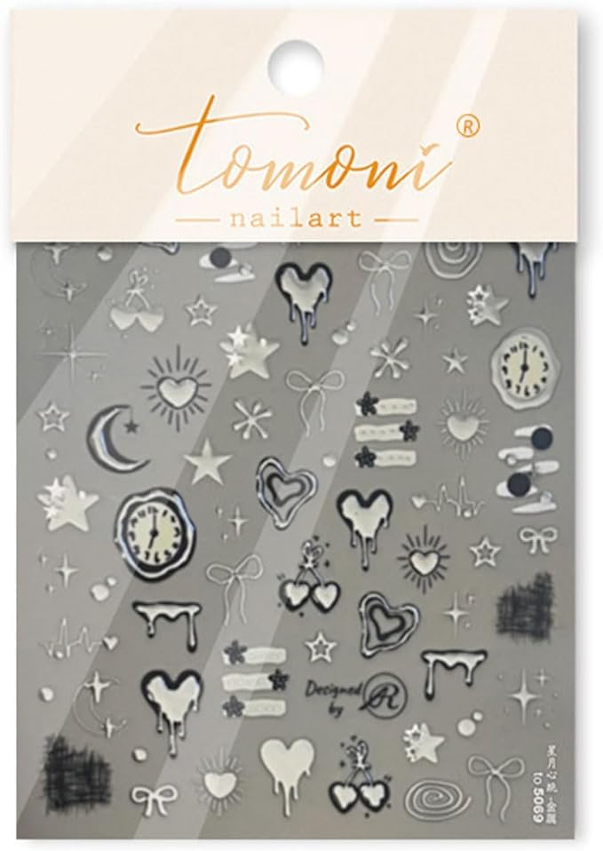 Heart Nail Stickers 5D Embossed Valentines Nail Art Stickers Silvery Nail Decals Self-Adhesive Design Sticker Star Bow Manicure Supplies Holiday Nail Art Decoration for Women