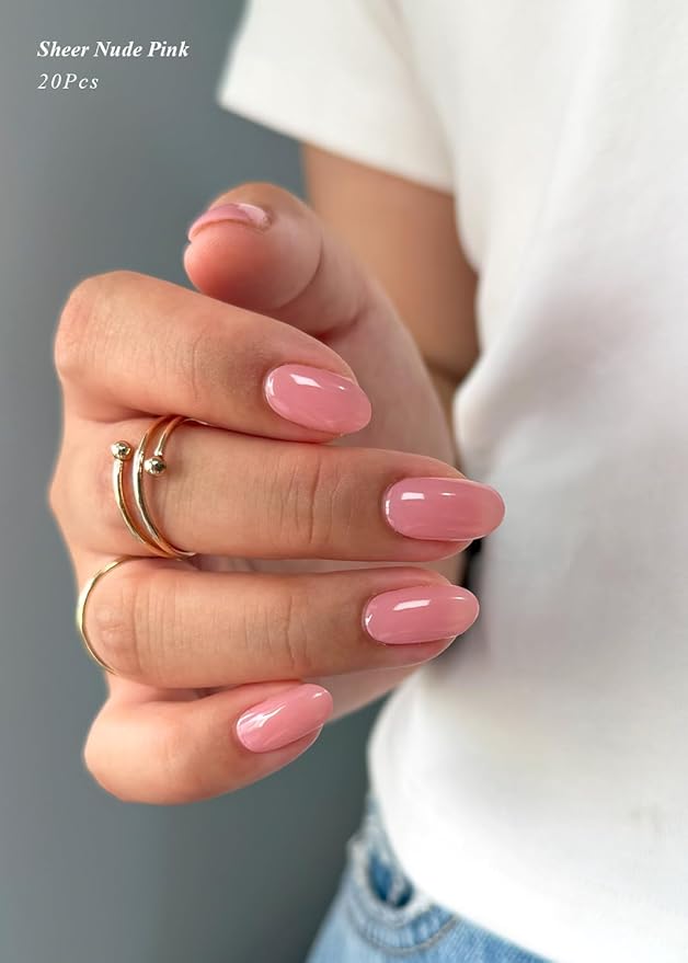 Semi Cured Gel Nail Strips (Sheer Nude Pink), Solid, 20 Pcs Gel Nail Wraps, Stickers, Salon Quality, Long Lasting, Works with Any UV Lamps