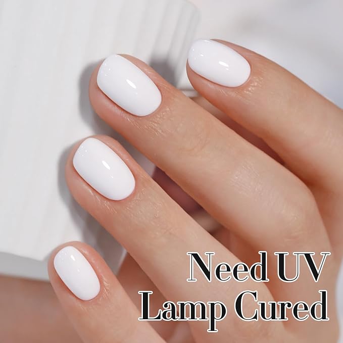 Double Rhythm 0.50 OZ Gel Polish Hema Free Same Color Same Bottle Golden Round Translucent Neutral Natural Milky 15 ML Jelly UV Polish Art DIY at Home (White-C1093)