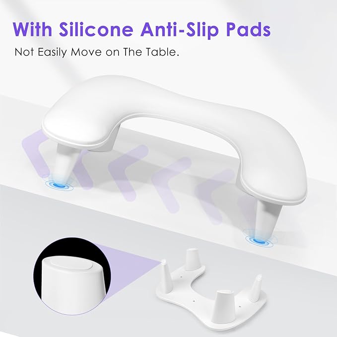 Arm Rest for Nails Tech: U-Shaped Manicure Nail Arm Rest Stand Big White Armrest Microfiber PU Leather Hand Rest Pillow for Acrylic Nail Cushion