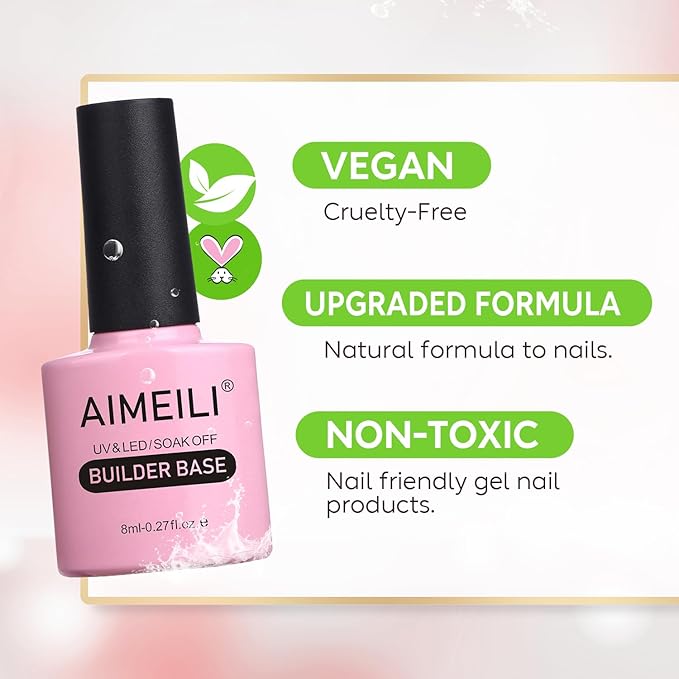 AIMEILI Clear Building Nail Gel Hema Free Builder Base for Nail Repair Nails Extension Nail Strengthen, No Need Slip Solution Quick Extension Gel