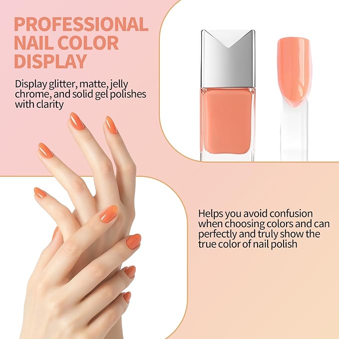 200 PCS Nail Swatch Sticks, Clear Plastic Nail Color Swatches with Metal Ring, False Fake Nail Art Tips Sticks for Gel Polish Display,Practice(Square Nail Sample Fan)