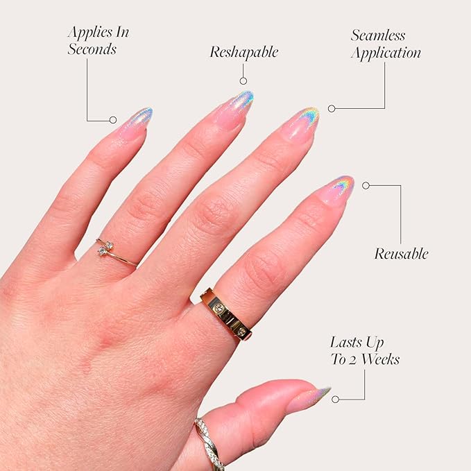 Glamnetic Press On Nails - Winter Storm Fake Nails | Semi-Transparent Short Almond Nails, Salon Quality | 15 Sizes - 30 Nail Kit with Glue