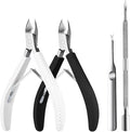 Whole Set Fine Edge Cuticle Trimmer & Nippers, Silicone Handle Nail Tools for Precise Removal, Durable Washable Cuticle Cutter&Remover&Pusher Nail Clippers (White/Black+Pusher)