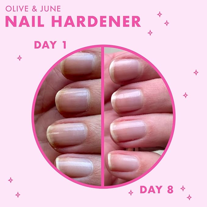 Olive & June Nail Hardener | Strengthens & Protects Nails with Bamboo Extract | Shiny Layer of Protection | Wear Alone or Under Polish | Vegan & Cruelty-Free | Wide Fan Brush for Easy Use