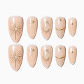 Sun&Beam Nails Handmade Press-On Medium Long Almond with Nude Color Diamond Design Charm Cute False Nail Tips 10 Pcs (#99 M)