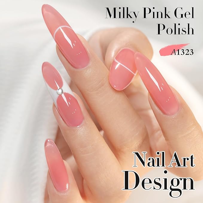 Double Rhythm 0.50 OZ Gel Polish Hema Free Same Color Same Bottle Golden Round Translucent Neutral Natural Milky 15 ML Jelly UV Polish Art DIY at Home (Milky Pink-C1323)