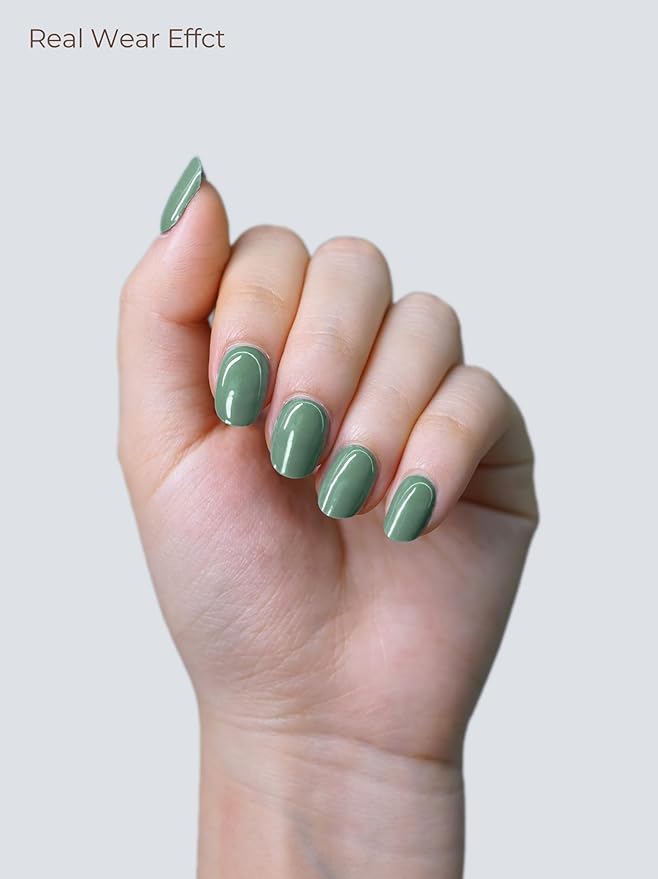 Semi Cured Gel Nail Strips - UV Light Gel Nail Stickers - 20 Long Lasting Salon Quality Wraps (Sage Green)