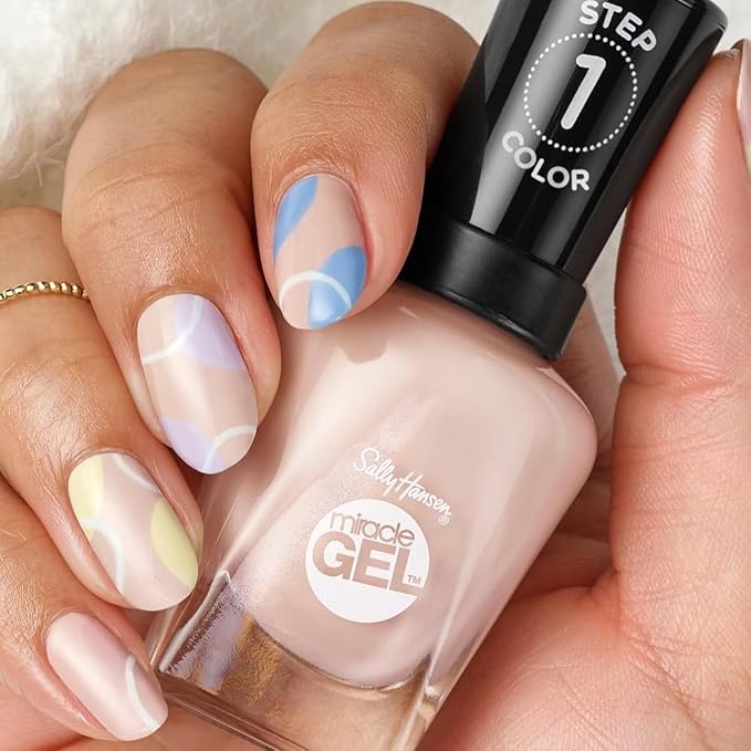 Sally Hansen Miracle Gel Salon Quality Nail Polish | Gel-Like Formula, Two-Step System, No UV Light Needed, Long Lasting | Semi-opaque | 248 Once Chiffon A Time | Light Neutral Pink Nail Polish