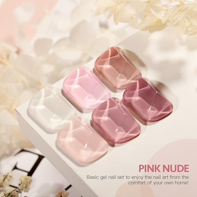 GAOY Pink Nude Gel Nail Polish Set, 6 Neutral Colors Jelly Milky White Soak Off UV Light Cure Gel Polish Kit for Salon and Nail Art DIY at Home
