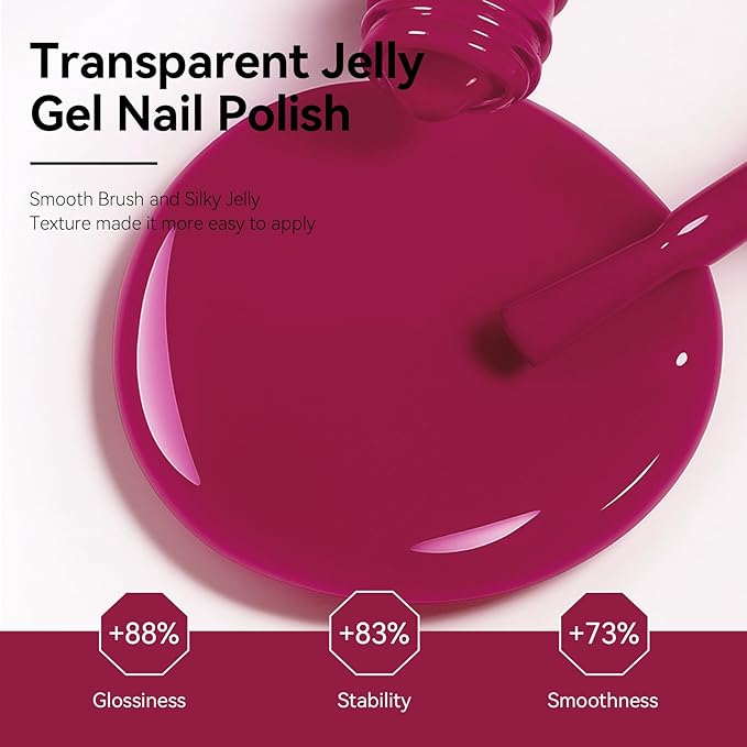 MEGIOR Jelly Plum Gel Nail Polish 0.5 Fl Oz Neutral Transparent Berry Colors Soak Off UV LED Lamp Light Cure Gel Polish Kit for Salon and Nail Art Starter Manicure DIY at Home