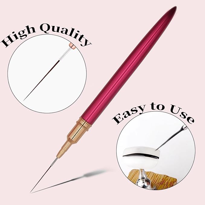 French Tip Design Nail Polish Liner Brush, 5 Pack Thin Fine Line Gel Art Paint Brushes for Nails Detailing, Pinceles Para Decorar Uñas - Hot Pink (25/15/11/9/7Mm)