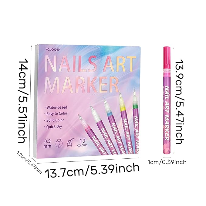 12 Colors Art Pens Set for Nails Art - 0.5 MM Polish Pens, Nail Pens, Markers for Gel Nails, Adorn Manicure Tools, Quick Dry Nail Polish Pens