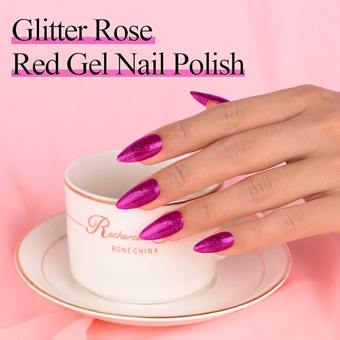 Imtiti Glitter Gel Nail Polish, 1 Pc 0.5 fl oz Sparkly Vanessa Red Wine, DIY Gel Nail Design for Salon Manicure, Christmas Decoration