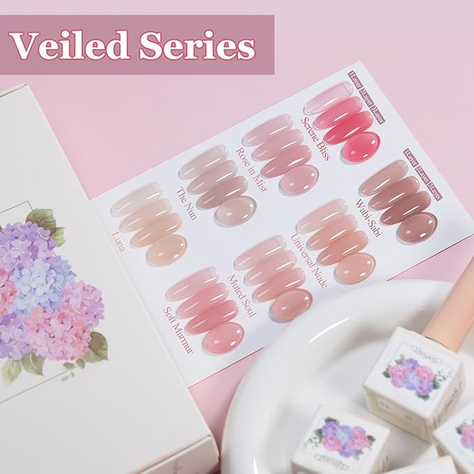 ADHERE Jelly Gel Nail Polish Set, 8 Colors 12ml Jelly Gel Polish Kit Nude Pink Neutral Nail Art Design Sheer Translucent Nail Polish Kits for Salon Need Lamp Curing Nail Art DIY at Home for Women