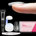 Beetles Tipex Gel Nail Kit Short Coffin Instant Apex Nail Tips, 224 Pcs 16 Sizes Pre-Building Pre-Etched False Nail Tips with Tipex Uv Nail Glue,Mini Nail Lamp-Thick Acrylic Nail Set