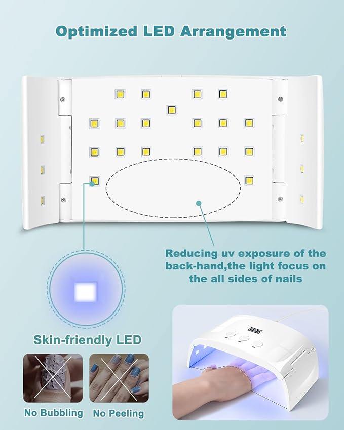 UV Led Nail Lamp Curing Light Dryer for Gel Nails,Roomy but not Bulky Foldable Design, 3 Timers & LCD Display,for Gel Nail Polish Builder Rhinestone Glue (White Lamp Pro)
