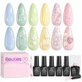 Beetles Spring Gel Nail Polish Set - 6 Colors Pastel Scenery By the Lake Soak Off UV LED Gel Polish Pink Green Yellow Drawing Swirl Shell Thread Effect Nails DIY Manicure Easter Gifts for Women
