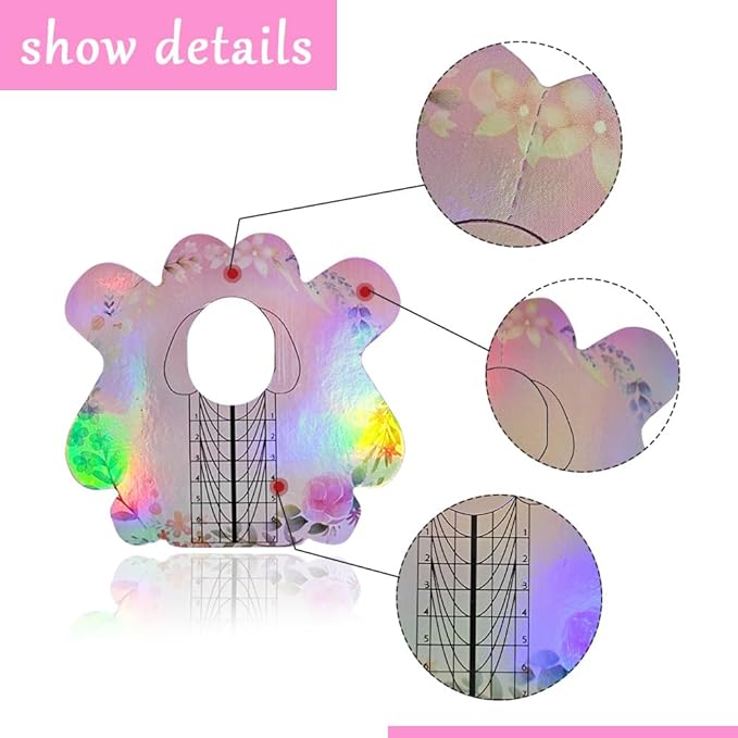 100PCS Nail Form Laser Pink Acrylic Nail Extension Sticker, Poly Gel Sticker,Nail Extension Forms,Self-Adhesive Nail Tips Guide Stencil Manicure Tool