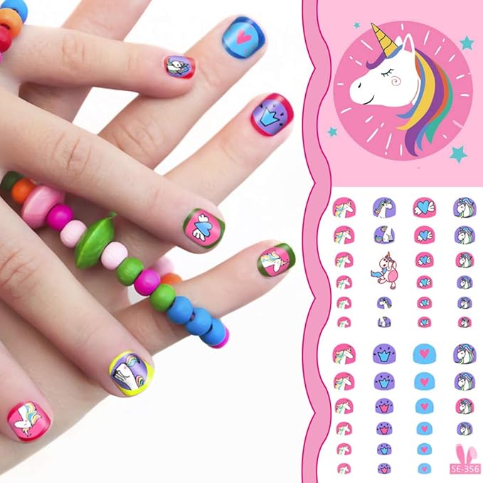 Kids Nail Art Stickers Unicorn Wraps Decals Set for Little Girls, 270+ Children Self Adhesive Unicorn Princess Birthday Party Supplies Fingernail Toenail Tips Makeup Manicure Christmas Gift