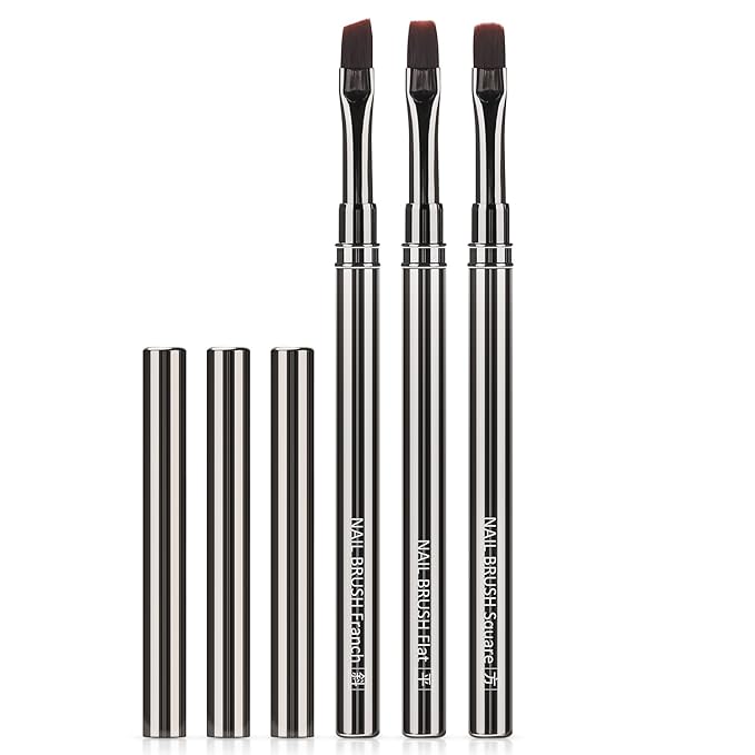 JASSINS Nail Art Clean Up Brushes, 3 Pcs Flat/Oval/Fine Angled Gel Nail Brushes,For Nail Art Design Painting DIY and Cleaning Polish Mistake on the Cuticles (Copper)
