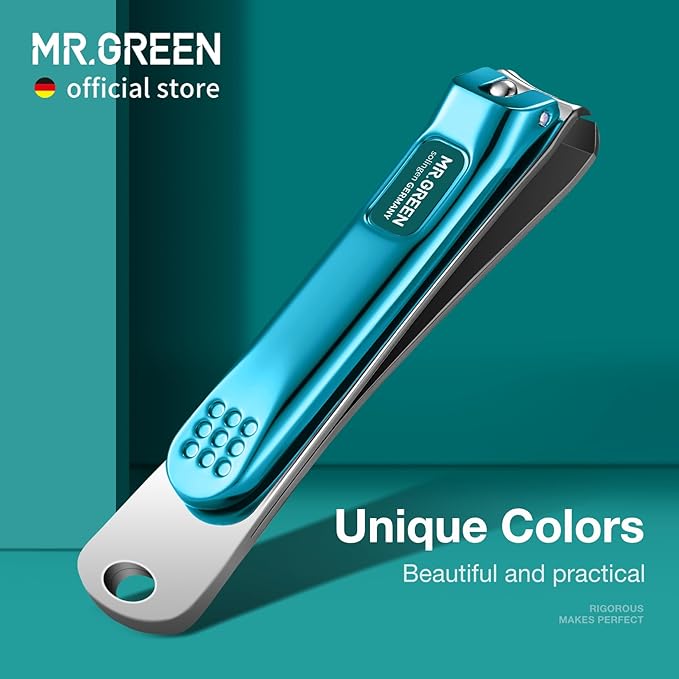 MR.GREEN Nail Clippers Curved Blades Fingernail Cutter Nippers Manicure Scissors Stainless Steel Pedicure Tools with Nail Flies (Medium-Blue)