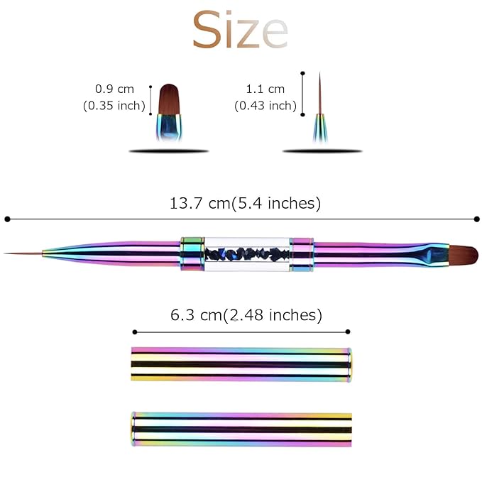 1Pcs Dual-ended UV Gel Nail Brush Rhinestone Handle Nail Art Liner Brush Polygel Hard Builder Gel Nail Brushes Rainbow
