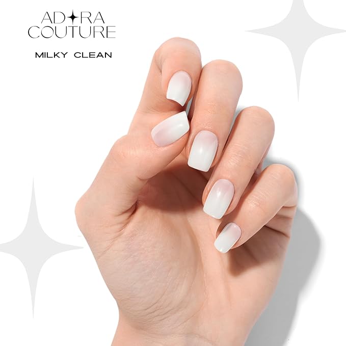 Semi Cured Gel Nail Strips with 30 Pieces - Salon Quality Manicure Kit for Women Easy Application Wraps Includes Prep Pads Nail File Wooden Stick, UV Light Required (Milky Clean)